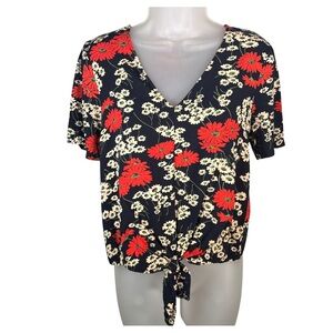 Madewell Navy Floral Tie-Front Tee - size S